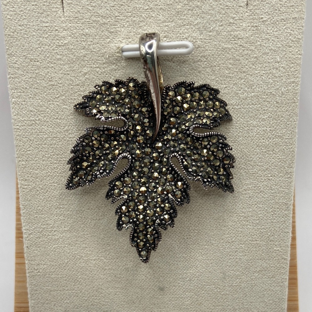 Suspicion Marcasite Sterling Silver 925 Marcasite Leaf Pendant Enhancer Vintage
